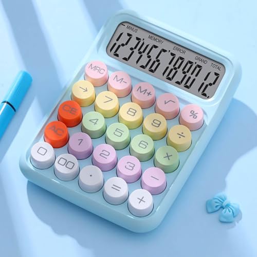 Calculadora de doces coloridos, calculadora mecânica fofa com tela LCD grande de 12 dígitos, grande