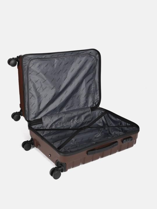 Image of Teakwood 8 Wheel Set of 2 Trolley Bag, Hard Cabin with Zipper Closure, Adjustable Push Button & Cross Side Strap, TSA Lock System 360 Degree (Small-Medium, Brown)