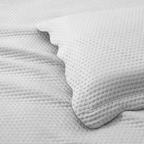 Cobre Leito Colcha Bolinha Casal 3 Peças com Porta Travesseiros com Aba Americana (Branco)