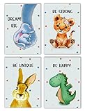 Set 4 Laminas decorativas infantiles sin marco DIN-A4 de animales. Laminas para cuadros infantiles para decoracion habitacion bebe (03)