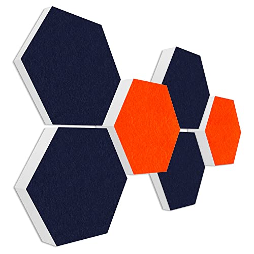 platino24 Schallabsorber COLORE aus Basotec G+ I Akustikpaneele mit Akustikfilz I 3D Wand-Paneele mit 6 Waben in Nachtblau & Orange I Akustikplatten zur Schalldämmung in Büro, Studio & Wohnung
