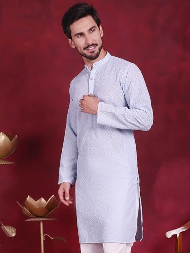 Image of Jompers Men's Regular Fit Georgette Chikankari Embroider Kurtas