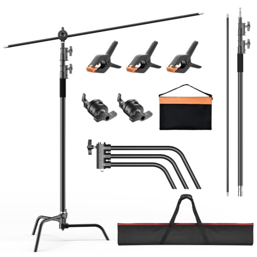 Image of EMART 10ft Heavy Duty C Stand with Boom Arm 100% Stainless Steel-Black