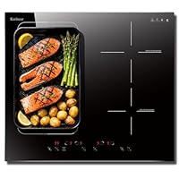 Karinear Placa de inducción 4 fuegos con zona flexible, empotrable de 60 cm, pantalla táctil, bloqueo de seguridad, 7200 W, función Boost, temporizador, 240 V, sin enchufe.