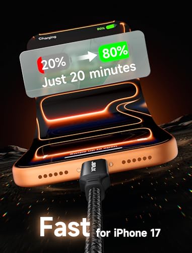Image of JSAUX 100W USB C to USB C Cable [2-Pack 10FT], PD Fast Charging, Black | 100 Watt Fast Charger, Braided Type-C Cords for iPhone Air /17e /17 /16 /15 Series, Galaxy S /Note Series, MacBook and iPad