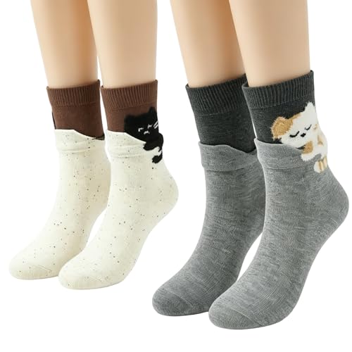 YOYOU Cute Cat Ankle Socks for Women - Funny Animal Socks Novelty Crew Sock Cat lover gifts 2 Pairs