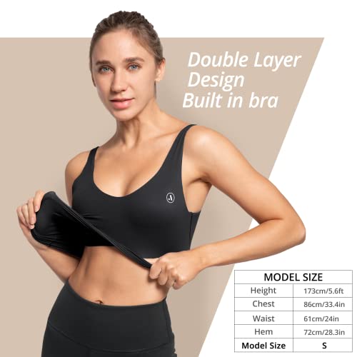 Image of AKASO Womens Longline Sports Bra Tank Top Padded Workout Running Yoga Black