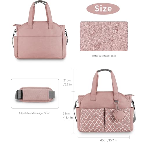 Bizcasa Baby Wickeltasche, 13 Taschen, Reise Wickeltasche Henkeltaschen Portable Babytasche mit Schnullertasche, Großer Stauraum für alle Babyzubehörteile (Rosa)