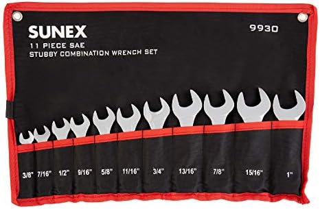 Sunex Tools 9930 SAE Stubby Combination Wrench Set, 3/8-Inch - 15/15-Inch, 11-Piece