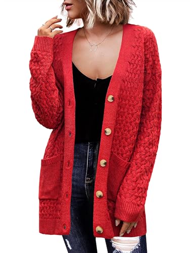 Image of Zeaoo Cardigan Sweaters for Women Long Sleeve Fall Clothes Button Down Tops | Long Sleeve Chunky Cable Knit Fall Cardigans Sweaters,Button Down Open Front Outerwear,Womens Tops,Cardigan with Pockets
