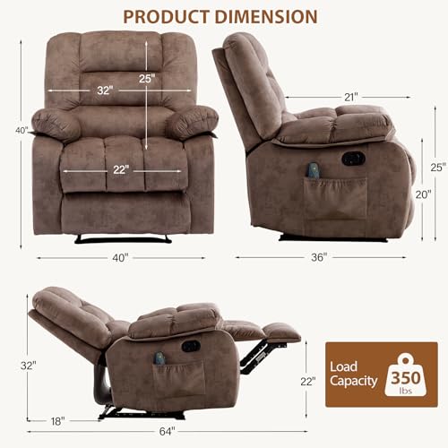 Sillón ergonómico reclinable marrón de terciopelo miniatura 3