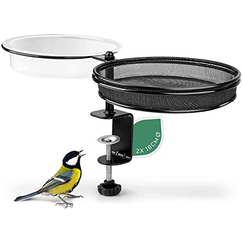 WILDLIFE FRIEND I - Comedero para pájaros y Bebedero para pájaros Colgante - con Soporte para balcón? 18 cm I Baño de pájaros 2 en 1 Balcón Comedero para pájaros Jardín Metal para Verano Comida para