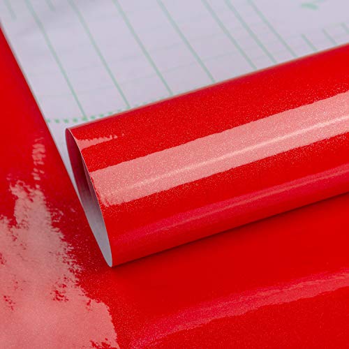 TOTIO Papel pintado rojo para encimeras, autoadhesivo, para muebles, cocina, resistente al agua, a prueba de aceite, vinilo adhesivo para azulejos de papel