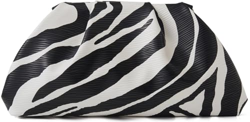 Munansli Zebra Printed Womens Clutch Purse detachable chain shoulder bag dumpling crossbody bag cloud evening clutch.