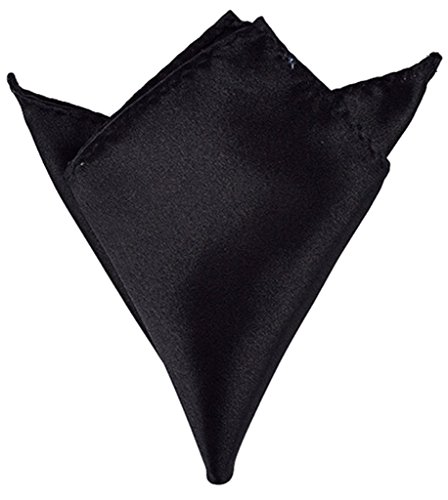 Boolavard Satin 1pcs 6pcs or 12pcs Pack Solid Plain Wedding Mens Pocket Square Office Suit Handkerchief Hanky (Black)