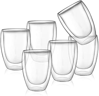350ML Double Walled Glasses Coffee Mugs, Heat Resistant Hand Made Airtight Espresso Coffee Cups, Cappuccino Latte Tea Macchiato Glasses Cups, Milk Juice Ice Cream Borosilicate Glass Cups Set of 6