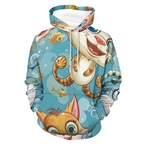 Sweatshirt chat avec poisson hoodie manches longues mixte taille S
