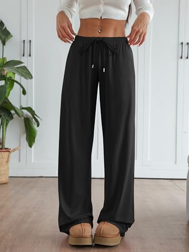 Aoulaydo Women's Wide Leg Lounge Pants Low Rise Baggy Pajama Bottoms with Pockets Y2K Pjs Bottoms2