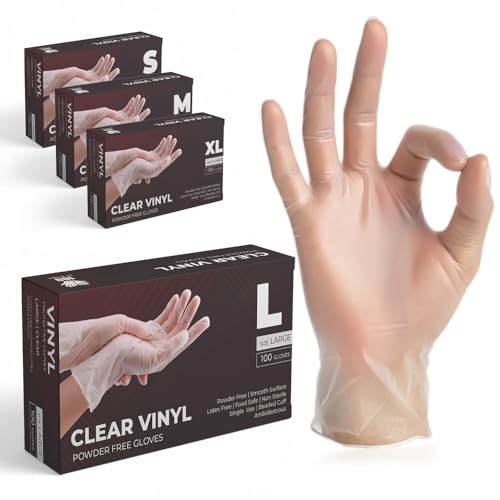 K-MART Guantes multiusos de vinilo, sin polvo, desechables, extrafuertes, caja de 100, transparentes (grande)