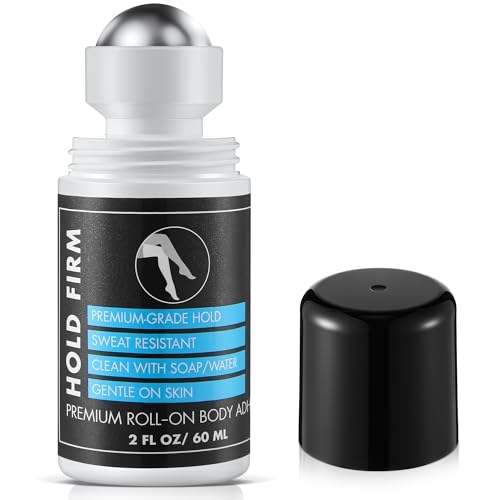 HappyAlley 1 Pcs Roll On Body Glue for Dancers with Metal Tip Roller Ball, 2oz Sweat-Resistant Body Adhesive, Clear & Non Toxic Liquid Butt Adhesive for Compression Stockings, Wig Glue, Residue Free