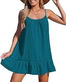 Rayson Vestido Casual Mujer Verano Corto Sin Mangas con Volantes y Detalles Calados Vestido de Playa Cover Up Bikini（Azul）