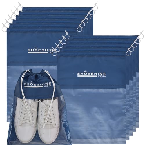 Image of 12 Pcs Travel Shoe Bags Clear Window Drawstring Transparent Shoes Pouches | Travel Essential Storage Shoe Bag