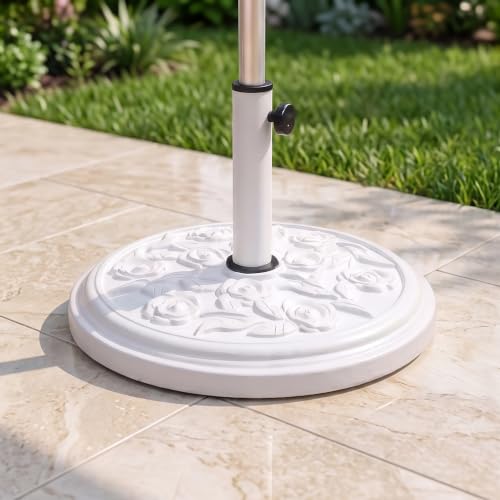 Image of Relsy White Stone 9KG Parasol Base For Patio Furniture Parasol Umbrella Stand, Resin Parasol Bases Heavy Duty Garden Parasol 46cm Diameter For 2M Garden Umbrella Holder - 02