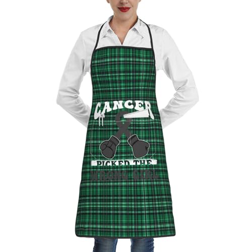 nopicsn Cancer Picked The Wrong Girl Melanoma Apron for cooking with Pockets Women Men Kitchen Chef Funny Aprons