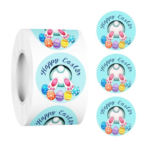 rockible 500 etiquetas adhesivas de Pascua redondas de 25 mm con diseño de y huevos para sellar sobres, ideales para regalos de cumpleaños y tarjetas.