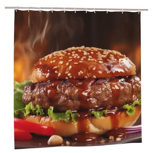 Rideau de douche imperméable hamburger 183x183 cm avec crochets - 2
