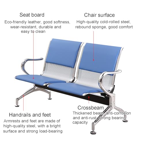 Ensemble de bancs de salle d'attente – Chaises de réception robustes avec accoudoirs et dossier, sièges confortables pour hall d'entrée pour aéroport, hôpital, banque, salon, salon de coiffure, salle