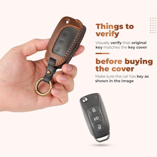 Image of keyzone dual leather key cover for Tata Curvv, Nexon, Harrier, Altroz, Punch, Safari, Tigor, Tiago, Zest, Bolt 3 button flip key