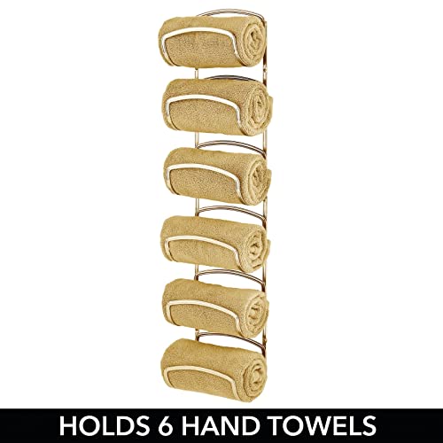 Mdesign Steel Towel Holder For Bathroom Wall - Wall Mounted Organizer For Rolled Towels And Bath Robes - Six Level Wall Mount Towel Storage Rack - Bathroom Towel Organizer, Hyde Collection, Soft Brass #TOP4