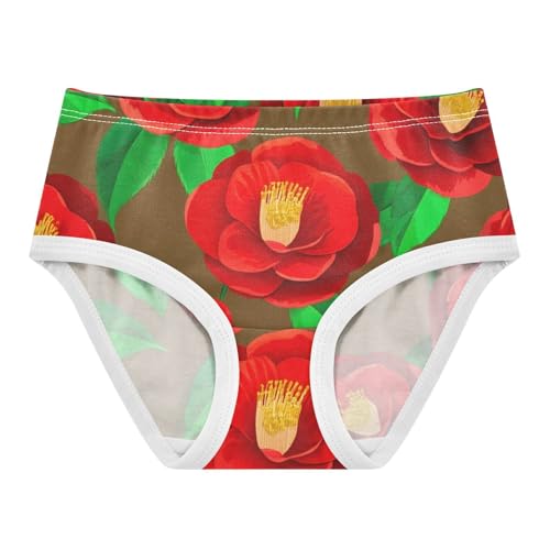 Cotton Girls Underwear Toddlers Red Camellia Flowers Brown Little Girl Panties Aesthetic Kids Briefs Undies 2t