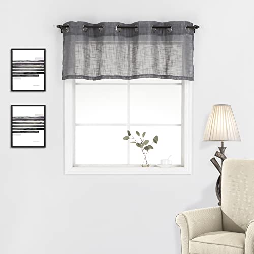 Linen Textured Semi-Sheer Grommet Top Window Curtain Valance 18 Inches Long, Gray #TOP19