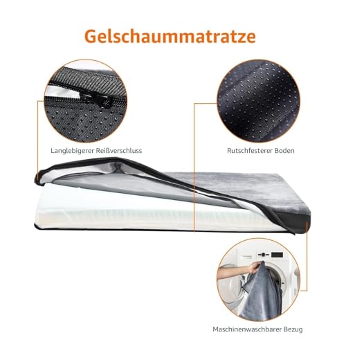 Amazon Basics Große Kühlgel-Matratze aus Memoryschaum für Hunde und Haustiere mit abnehmbarem, waschbarem Bezug, grau, 89 x 56 x 8 cm (L x W x H)