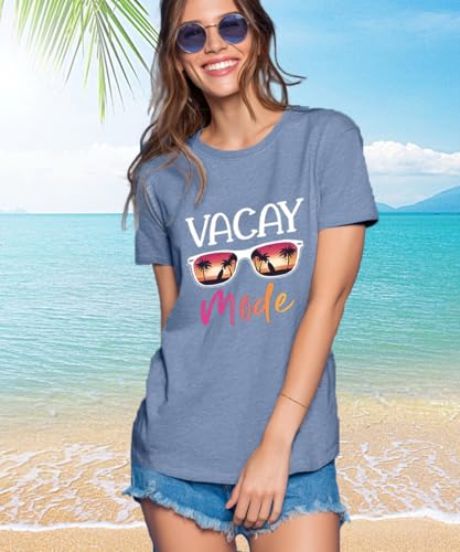 Image of Vacay Mode T Shirts for Women Summer Beach Hawaii Vacation Short Sleeve Tops Holiday Cruise Getaway T Shirts