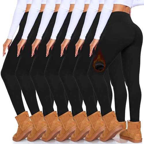 7 Pack Fleece Lined High Waist Leggings for Women -