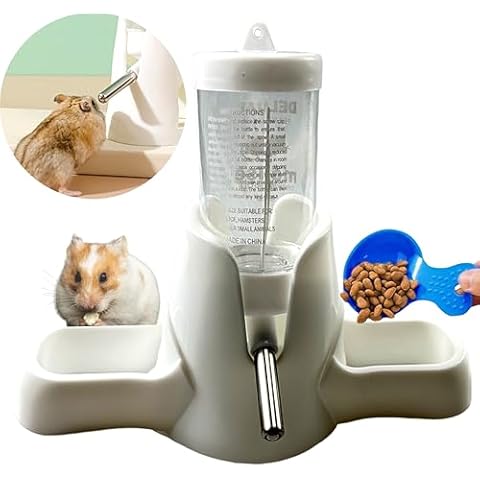Hamster Water and Food Dispenser Set, Stand Water Bottle Holder Food the Bowl for Dwarf Hamsters Small Guinea Pigs Gerbil Hedgehog Small Animals Hamster Cage Accessories, Mini Pets Stuff (Blue, 80 ml) Cover