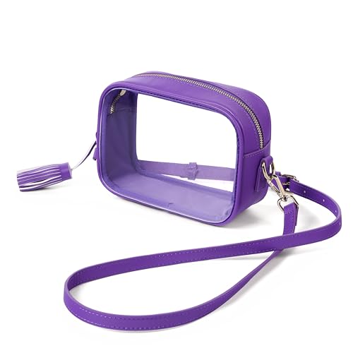 Yarnic Purple Clear Bag Stadium Approved, PVC Transparent Crossbody Purse Small Clear Crossbody Bag with Adjustable Shoulder Strap See-Through Bags