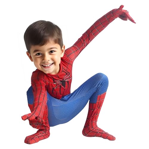 Boys’ Hero Costume for Halloween - Stretch Spandex with Hidden Zi...
