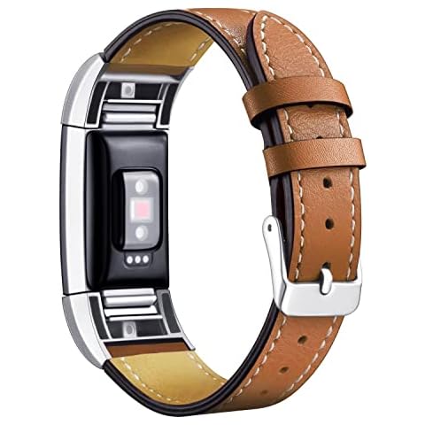 Hotodeal Strap Compatible Charge 2, Classic Genuine Leather Wristband Metal Connectors, Fitness Strap for Women Men, Small Large Cover