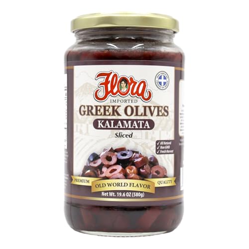 Greek Kalamata Olives Sliced - Flora Foods Imported - 19.6 OZ Glass Jar - Premium Quality