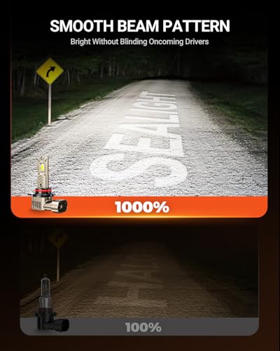 Image of SEALIGHT 9012 HIR2 Headlight LED Bulbs, 1000% Super Bright, 6500K Cool White 9012 1:1 Size Lighting with 25000RPM Cooling Fan, Plug-N-Play 9012 Driving Bulb, Pack of 2