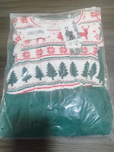 es-uk Girls Christmas Dress Long Sleeve Reindeer Snowflake Print Top with Green Tulle Skirt & Bow - Image 2