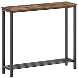 YATINEY Narrow Console Table, 2-Tier Small Sofa Table, 29.5' Thin Entryway Behind Couch Table with Shelves, Industrial Hallway Table, for Living Room, Foyer, Rustic Brown and Black CT03BR