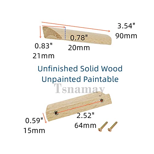 Tsnamay 2Pcs Unfinished Wood Solid Furniture Pulls Handles,Unfinished Unpainted Paintable Wooden Handles Cupboard Closet Drawer Handle Pull,Length 3.54",Hole Dis.2.52" #TOP1