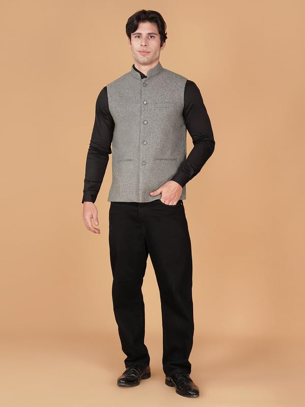Image of VASTRAA FUSION Men's Traditional Woolen Nehru Jacket Modi Waistcoat