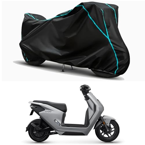 Image of Waterproof Bike Body Cover Compatible for | Honda U-Go Electric | Taffeta Fabric, Sky Piping Design, Bottom Elastic Fit | Dustproof, Sun UV & Rain Protection for All Weather.