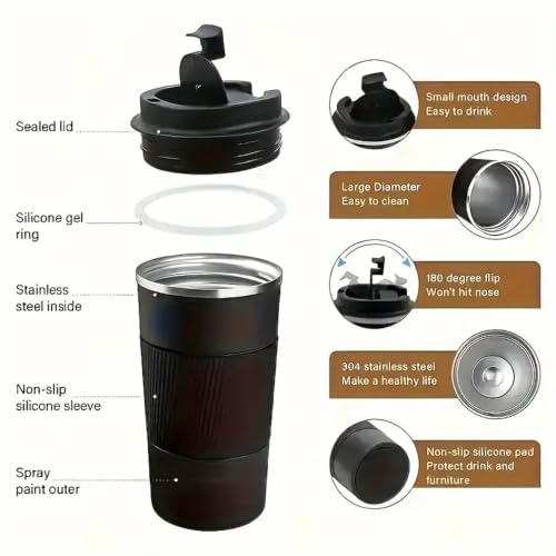 Image of Aeon Travel Mug, Insulated Coffee Cup with Leakproof Lid,Vacuum Insulation Stainless Steel Reusable for Hot Cold Coffee, Non-Slip Protective Cover (Blue)